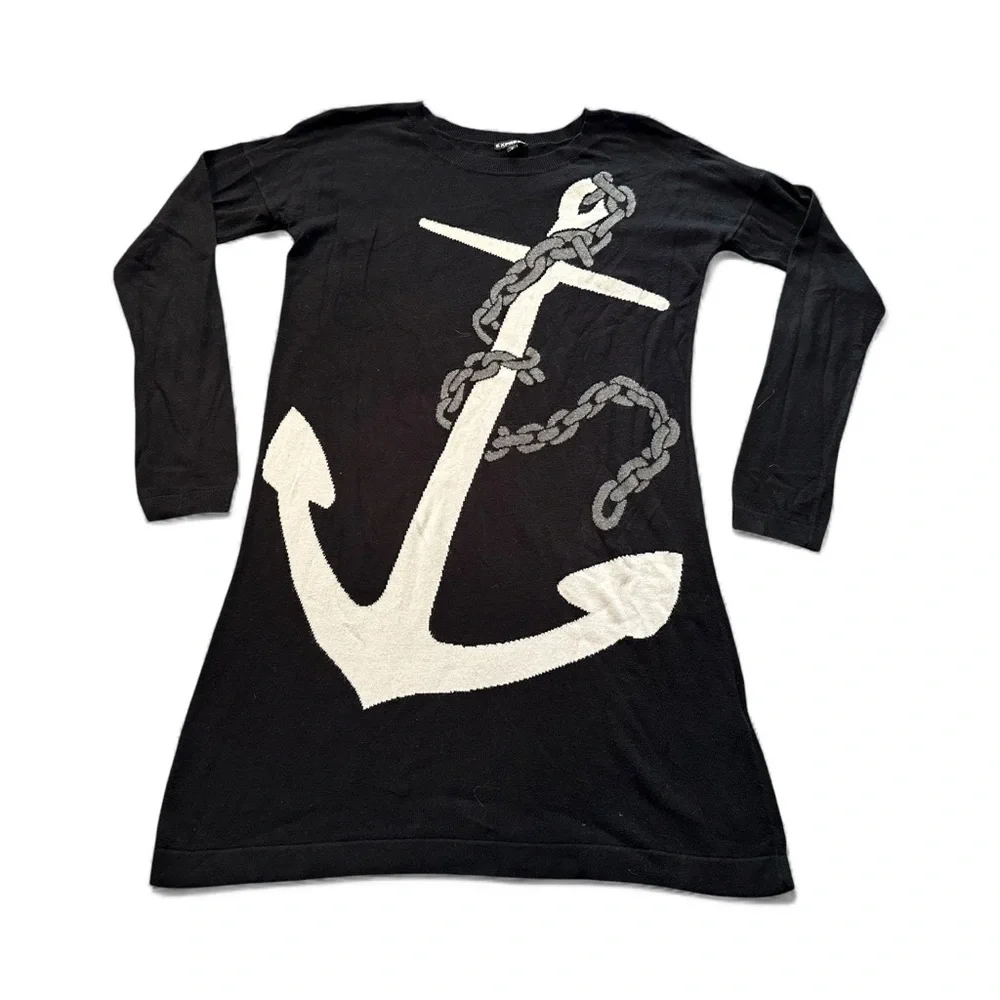 EXPRESS S Black Sweater Dress Big White Anchor Graphic R $88 - Picture 4 of 13